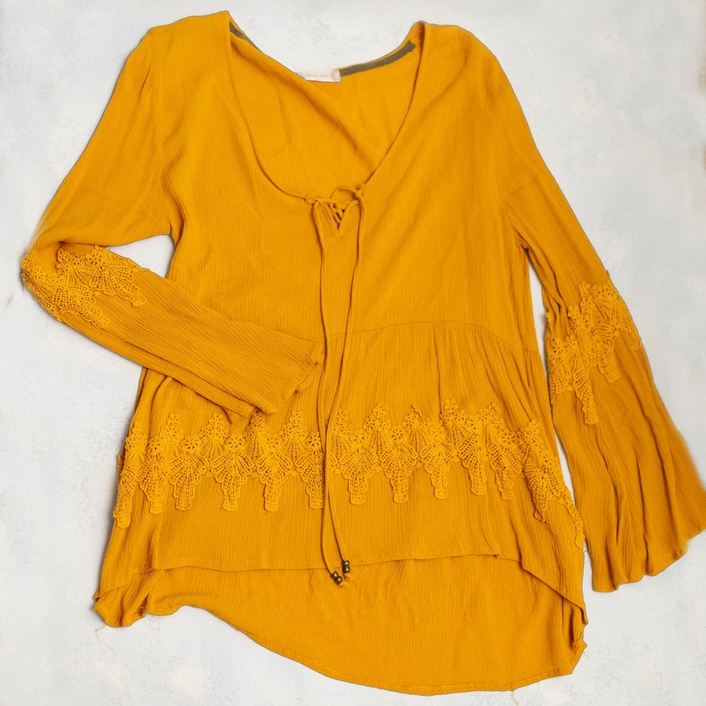 Altar'd State Mustard Yellow Top Size Small with Bell Sleeves